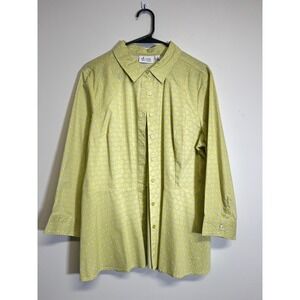 D&Co. Women's Green Patterned Button‎ Down Blouse Size 16